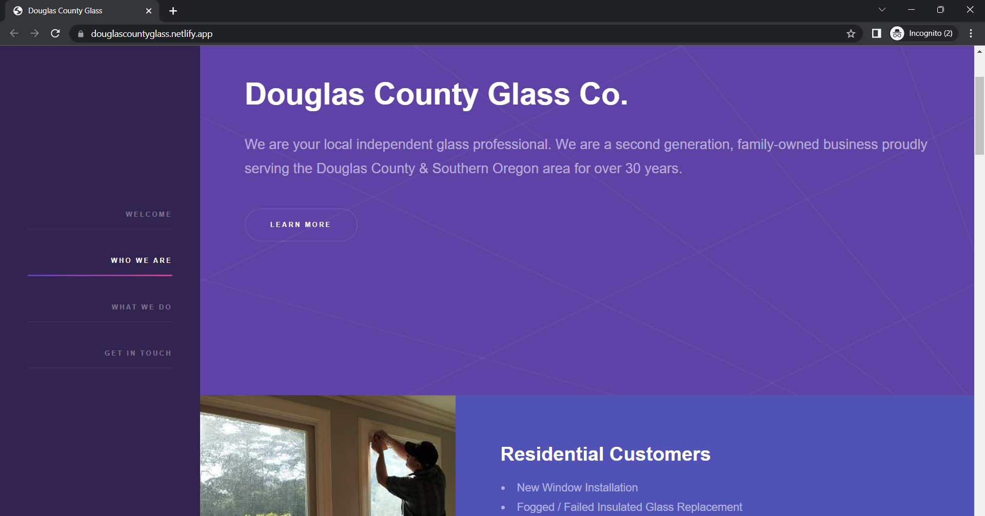 Screenshot of Douglas County Glass Website